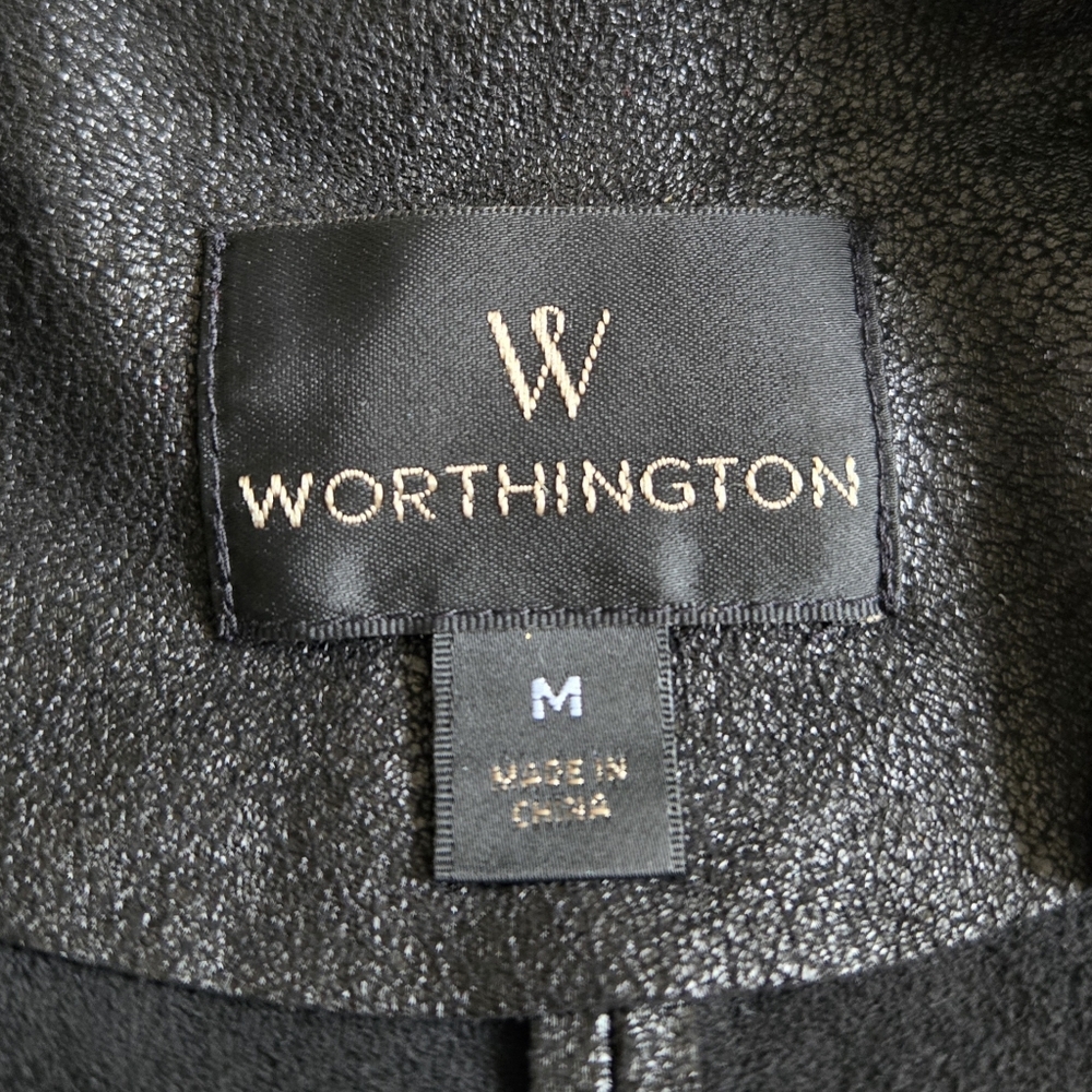 Worthington Open Black Faux Leather Jacket Zip Detail Goth Punk Lightweight /M - Picture 8 of 9